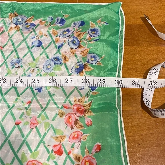 Vintage Floral Lattice Scarf - Mint Green & Coral Flowers - Picture 6 of 6